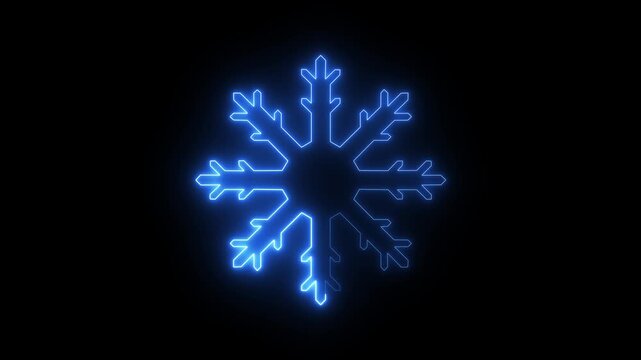 glowing neon snowflake icon animation on black background. Winter snowflake icon animation. winter beauty.
