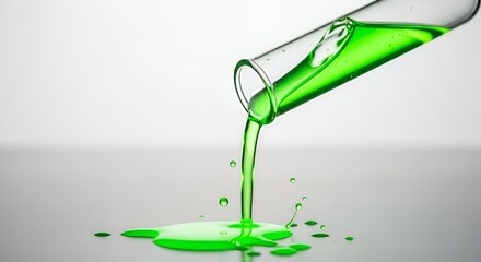 Chemical Experiment A Vibrant Green Liquid Pours from a Test Tube, Creating a Pool of Color