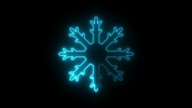 glowing neon snowflake icon animation on black background. Winter snowflake icon animation. winter beauty.
