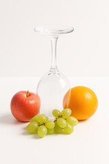 Fruits with upside-down glass on white background