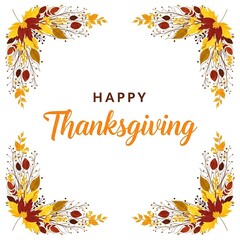 Vibrant autumn foliage border frame around a cheerful Happy Thanksgiving festive greeting, perfect for holiday celebrations and seasonal designs