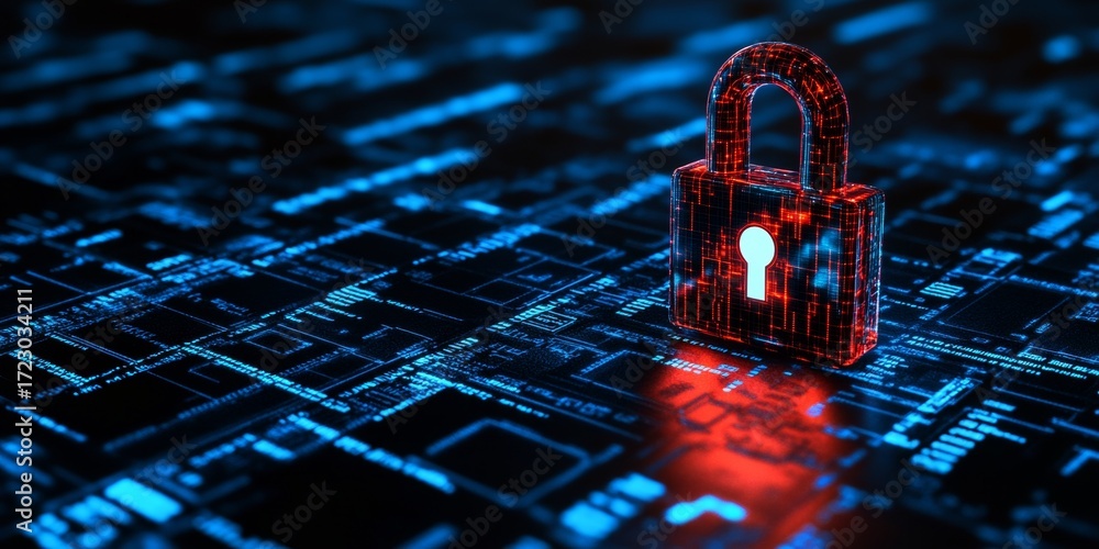 Aufkleber cybersecurity concept digital padlock on circuit board representing data protection systems