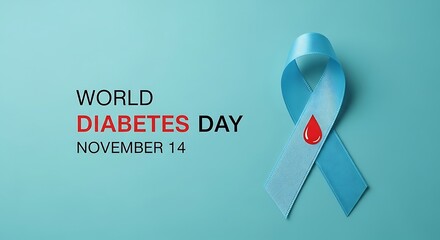 World Diabetes Day Awareness Ribbon, November 14th, Light Teal Background
