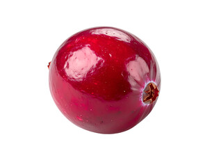 Obraz premium A single, ripe cranberry, deep red with glossy skin, sits against a black background; its calyx is visible at the bottom