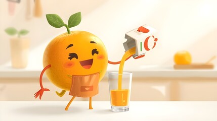 orange man with glass of juice