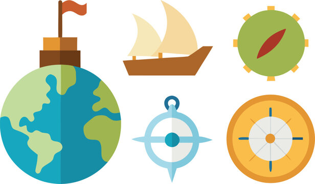 Columbus day ships compass map globe vector illustration for eps export vector