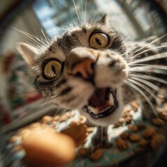 closeup of a surprised cat