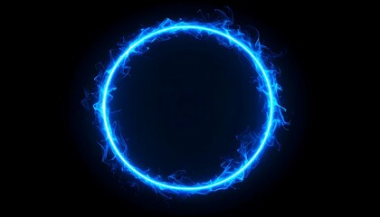 Circular neon blue flame border