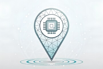 Futuristic low poly digital map pin hologram glowing with technology and network connections abstract concept