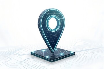 Futuristic low poly digital map pin hologram glowing with technology and network connections abstract concept