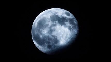 Obraz premium The moon's rugged surface shines in stark detail against the vast darkness of space, a celestial marvel. STEM education sheets.