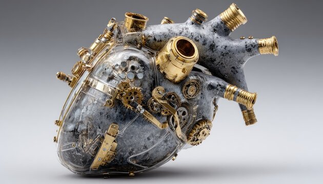 Steampunk heart, intricate gears and pipes