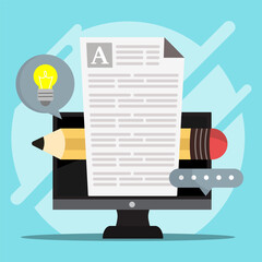 Blog pages are filled with content. Process of uploading articles and media materials. Idea for blogging concept.