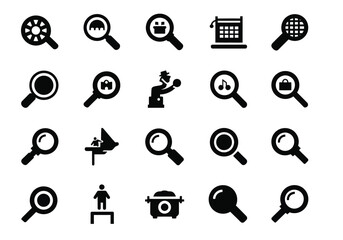 Collection of search and magnifying glass icons, , representing various search concepts and tools