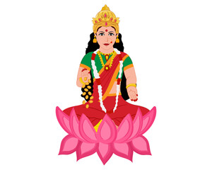 Illustration of Hindu Goddess Lakshami for Dhanteras, Diwali, and Navratri Festivals
