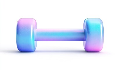 A vibrant, holographic dumbbell,  pastel shades of  pink and blue, sits on a white background