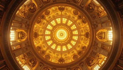 Fototapeta premium Intricate Golden Domed Ceiling with Radial Pattern and Glistening Highlights