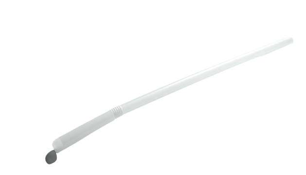 A long, slender, off-white plastic applicator with a slightly tapered, rounded tip, isolated on a black background.  It appears disposable and possibly for cosmetic or craft use