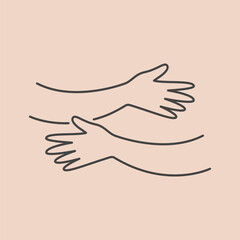 Human hands hugging line icon. Vector illustration