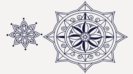 Intricate Mandala and Floral Design in Navy Blue Ink