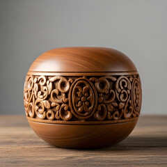 Intricately Carved Wooden Object Showcasing Artisan Craftsmanship