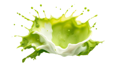 Matcha green tea mixed with milk splashing isolated on transparent background