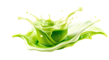 Matcha green tea mixed with milk splashing isolated on transparent background