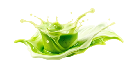 Matcha green tea mixed with milk splashing isolated on transparent background