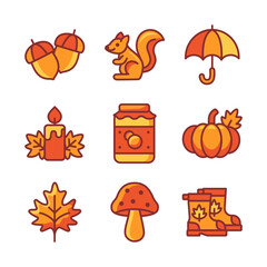 Collection of vector autumn icons and objects for design.