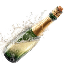 Sparkling champagne bottle erupting in celebratory splash