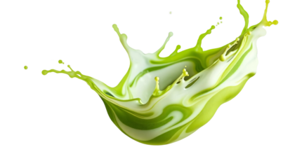 Matcha green tea mixed with milk splashing isolated on transparent background