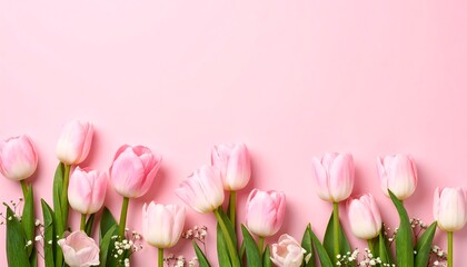 Delicate pink tulips on a pastel background