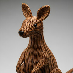 Intricate Rattan Kangaroo Sculpture with Textured Weave