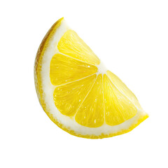 Close-up of a lemon wedge, bright yellow,  juicy interior visible