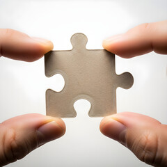 Close-up of a jigsaw puzzle piece held between fingers