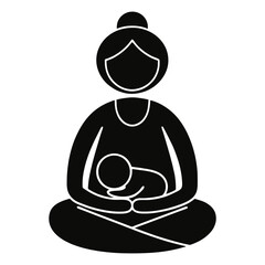Naklejka premium Stylized silhouette icon of mother breastfeeding baby in lotus pose family care