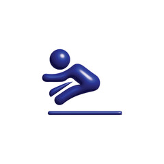 Stylized three-dimensional blue figure in a powerful jumping motion, symbolizing athleticism, competitive sports, and physical activity with a modern graphic design