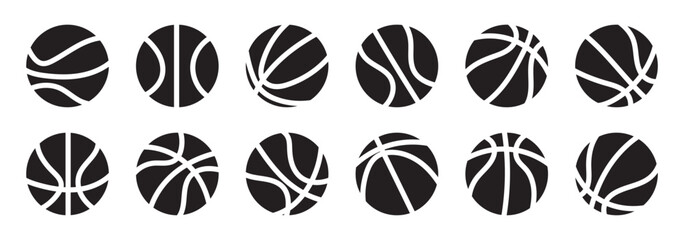 Basketball icon set in flat and line style. Basket ball symbol, vector illustration.