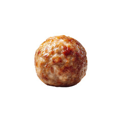 Close-up of a single, round, cooked meatball.  It's a light brownish color with a slightly darker crust, and appears freshly prepared