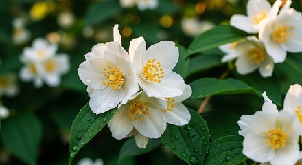 Obraz premium Elegant Jasmine Blossoms - A Close-Up of Fragrant White Flowers.