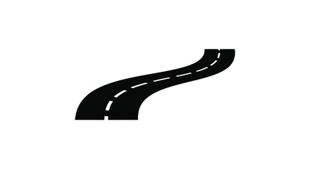 A winding road curves sharply rendered as a bold black silhouette