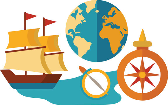 Columbus day vector bundle ships compass map illustration eps scalable icon set vector