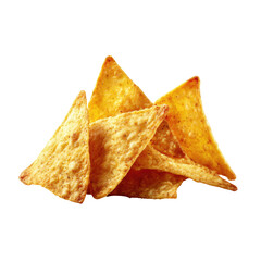 Pile of golden triangular tortilla chips