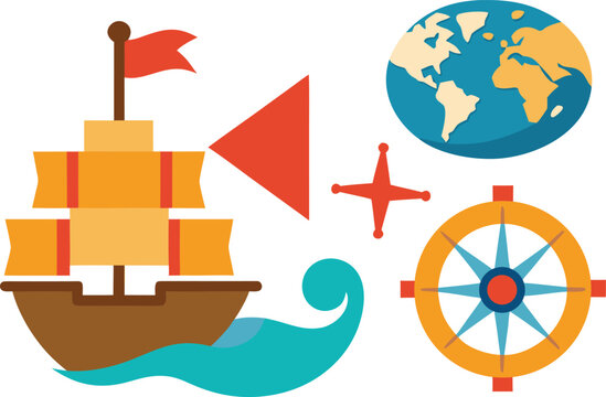 Columbus day illustration bundle vector ships compass map globe icons for eps download vector - Powered by Adobe