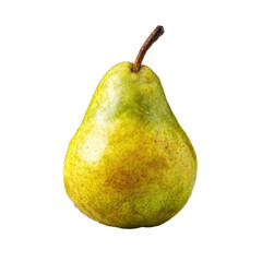 Close-up of a whole, ripe pear, displaying a yellowish-green skin with subtle markings