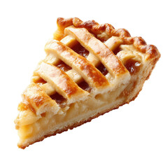 Golden-brown, flaky, apple pie slice with a lattice top