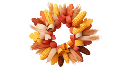Colorful autumn wreath with corn accents, created AI, PNG