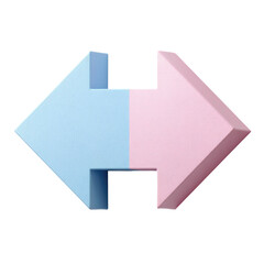 Two-sided, light-blue and light-pink arrow icon, geometric design