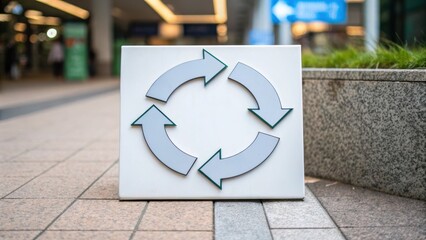 value-driven-business Recycling symbol displayed on a sidewalk, promoting sustainability and eco-friendliness.