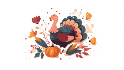 Thanksgiving celebration with turkey and decor, created AI, PNG